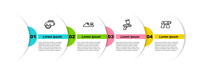 Set line Electric circular saw, Wood plane tool, Paint spray gun and . Business infographic template. Vector