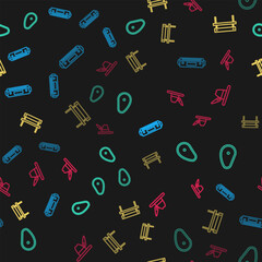 Set line Harmonica, Steak meat, Bench and Oktoberfest hat on seamless pattern. Vector