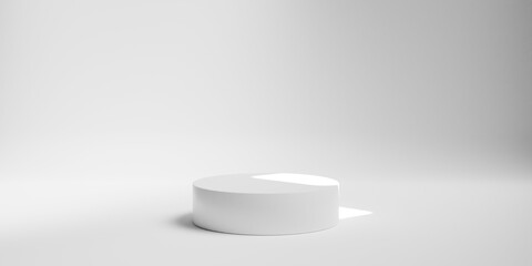 Summer round podium white background of abstract product scene cosmetic display or empty modern beauty stage platform 3d stand and minimal light pedestal natural presentation on blank studio backdrop.
