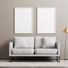double white frame mockup, interior design, living room poster mockups