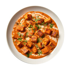 Delicious Plate of Indian Paneer Tikka Masala Isolated on a Transparent Background  - obrazy, fototapety, plakaty