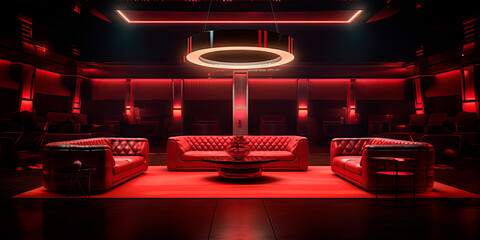 VIP room in a night elite club in red tones
