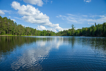 Fototapeta premium Small blue lake in northern Minnesota on a balmy summer afternoon