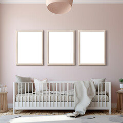 triple poster mockup suitable for kids room poster mockups wall art interior design 3D render minimalist style