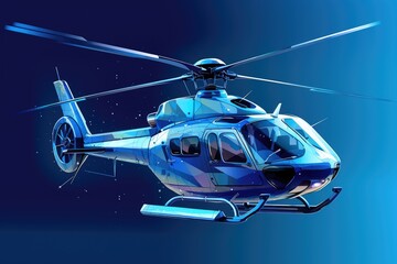 Helicopter. designing a flying vehicle using polygonal lines and points. blue background