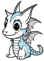 cute kind dragon, coloring book for children, black and white illustration, generative ai	