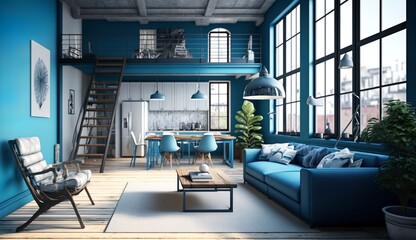 Fototapeta na wymiar elegant living room of a beautiful loft apartment
