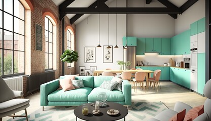 elegant living room of a beautiful loft apartment