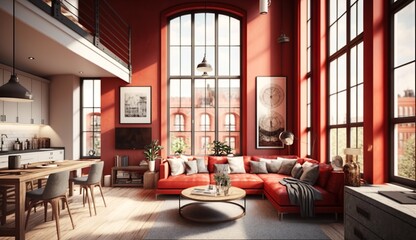 the living room of a beautiful loft apartment