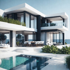 Fototapeta premium Modern minimalist luxury Villa. AI generated illustration