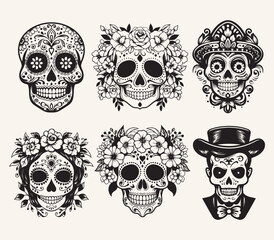 Vector set of cute Mexican sugar skulls masks - 621066728