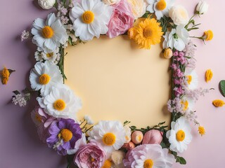 Naklejka na ściany i meble A frame decorated with flowers blank space. ai generative