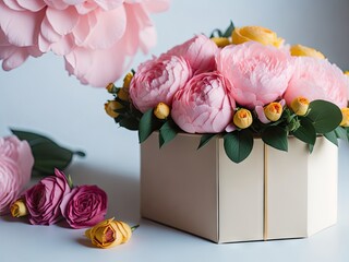 Flowers in round luxury present box Bouquet. ai generative