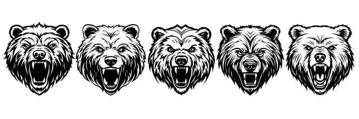 Bear silhouettes set, large pack of vector silhouette design, isolated white background