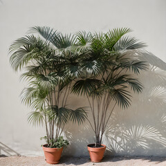 Fototapeta premium Plants with shadows on a painted wall blank backdrop 