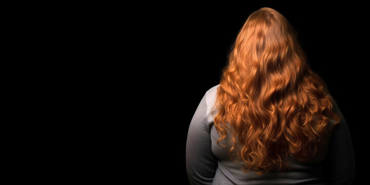 Fat young beautiful woman with long hair, close-up studio shot on isolated background. Generative AI