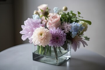 modern arrangement of pastel flowers in sleek vase, created with generative ai