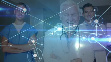 Animation of network of connections over diverse doctors - Powered by Adobe