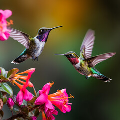 A couple humming bird and flower