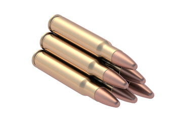 Stack of bullets for assault rifle isolated on white background. 3d render