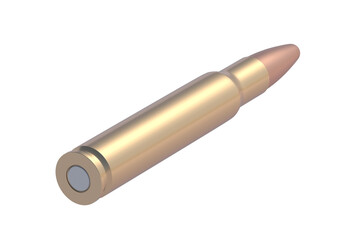 Bullet for assault rifle isolated on white background. 3d render