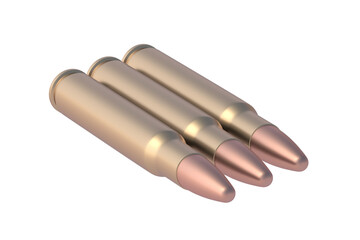 Row of bullets for assault rifle isolated on white background. 3d render