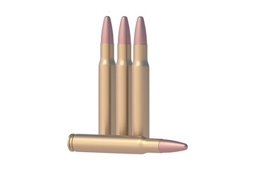 Bullets for assault rifle isolated on white background. 3d render