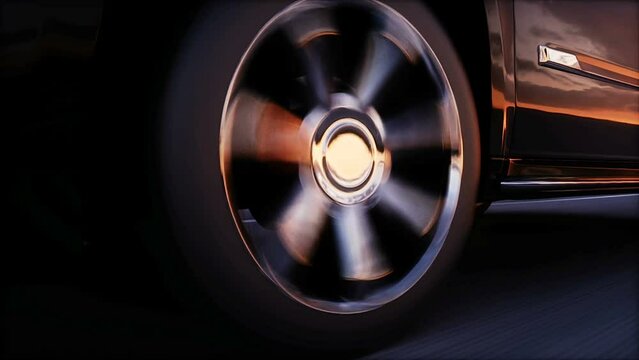 big black luxury car on highway. Very fast driving.