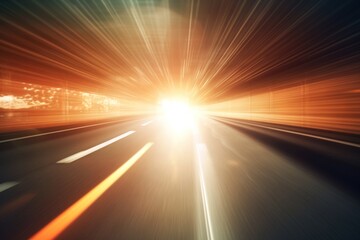 Fototapeta na wymiar blur and light trails of a race vehicle on a dark highway