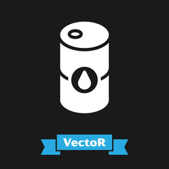White Barrel oil icon isolated on black background. Vector