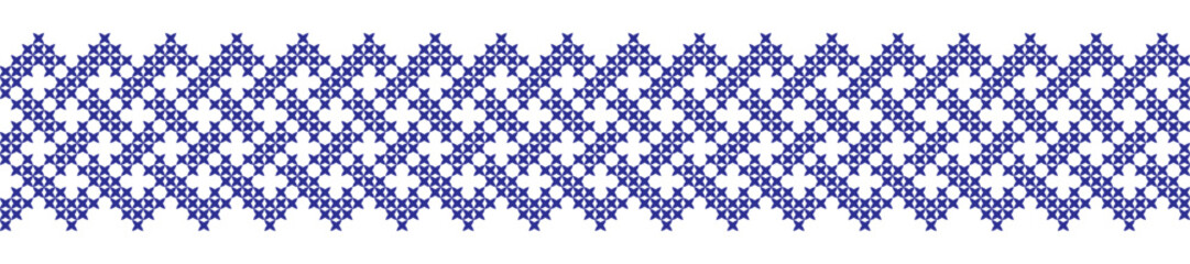 Embroidered cross-stitch geometric weaving seamless border pattern