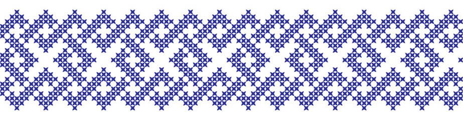 Embroidered cross-stitch geometric weaving seamless border pattern