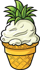 A Cartoon Coconut Pineapple Ice Cream, illustration, Vector