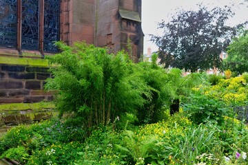 Fototapeta na wymiar old chester cathedral in the garden