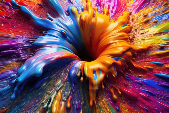 High-resolution desktop wallpaper featuring a vibrant paint splash, adding an artistic and dynamic touch to your screen. Generative Ai, Ai.