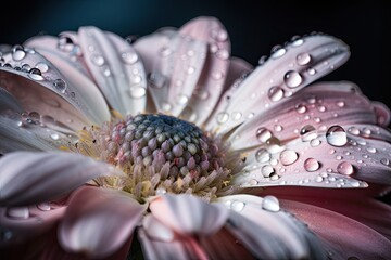 close-up of pastel flower with crystal droplets on petals, created with generative ai