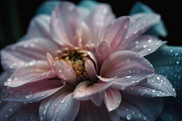 close-up of pastel flower with crystal droplets on petals, created with generative ai