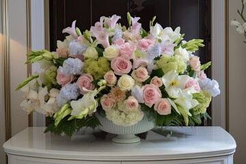 luxurious pastel flower arrangement with a touch of greenery, created with generative ai