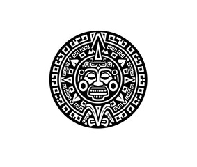 Vector illustration of the symbolic form of the Aztec cosmology in black and white