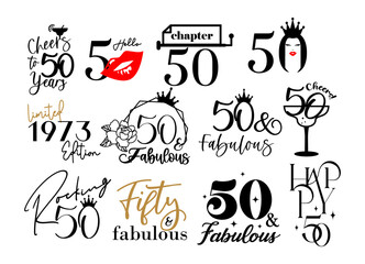 Fifty and fabulous 50th birthday celebration. Cake topper shirt template for cut file set. Cheers to fifty years anniversary. - Powered by Adobe