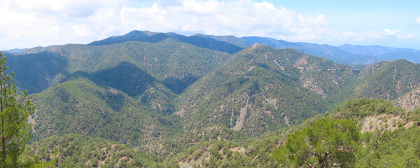 Beautiful panoramic view of the mountains and the forest of Cyprus in summer.