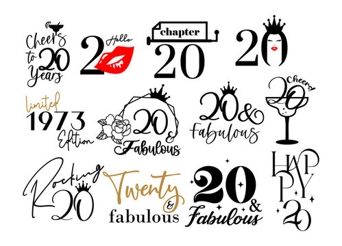 Twenty And Fabulous 20th Birthday Celebration. Cake Topper Shirt Template For Cut File Set. Cheers To Twenty Years Anniversary.