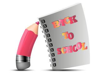 Banner, concept of return to school, knowledge day, September 1, school pencil, multi-colored bright stationery. On white background with shadow and copy space