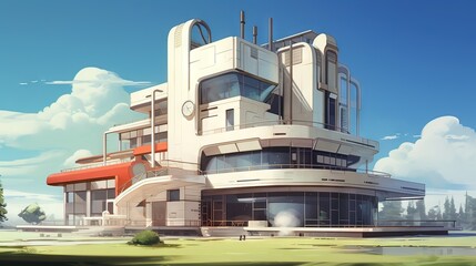 Modern building. AI generated art illustration.
