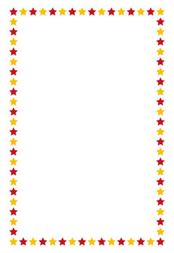 Yellow and red frame isolated on white. Vector frame with stars