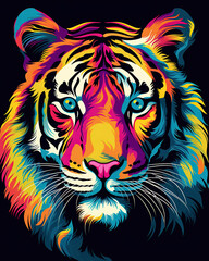 Fototapeta premium illustration of a colorful pop art tiger, generative ai 