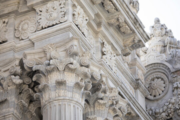 Detail shot of the columns at the entrance of the Dolmabahce Palace, Istanbul, Turkey