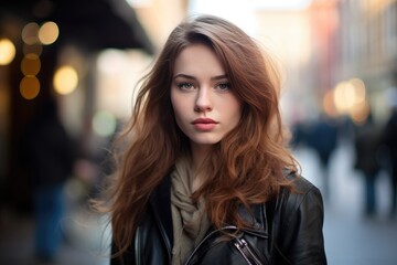 Obraz premium Street Photography Portrait of Young Woman Lady. Generative AI