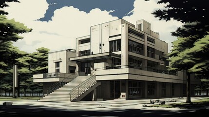 Modern building. AI generated art illustration.