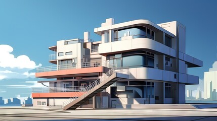 Modern building. AI generated art illustration.
